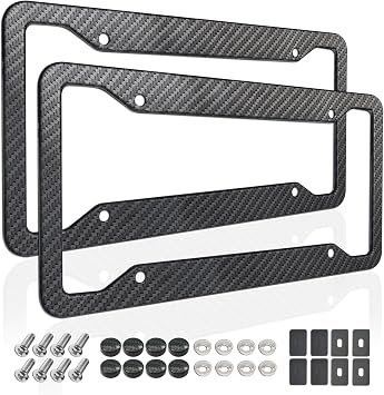 ZXFOOG Carbon Fiber License Plate Frames- 2 Pack Aluminum Front Rear Holder