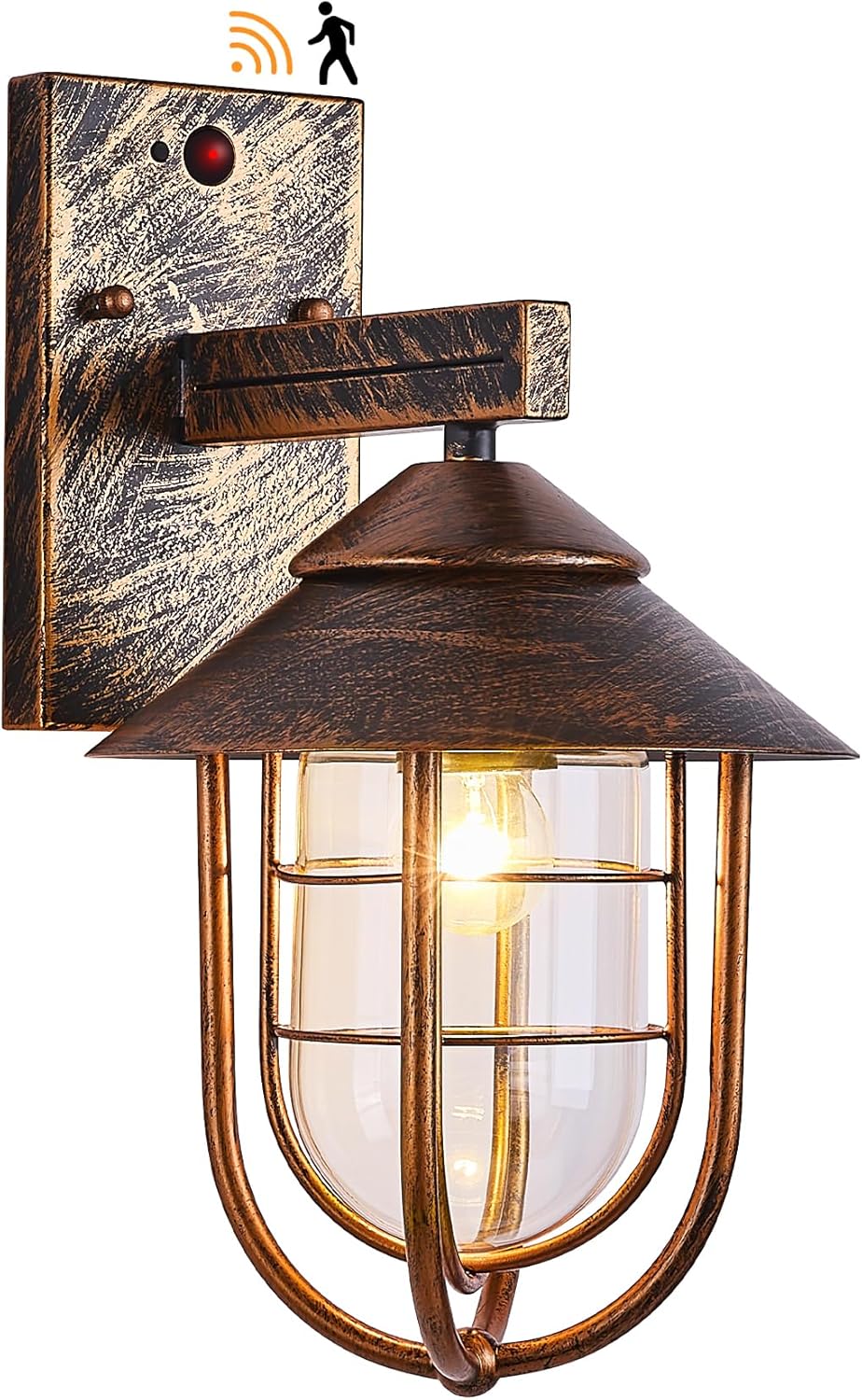 Motion Sensor Outdoor Wall Light Nautical Outside Wall Sconce Dusk to Dawn Exterior Light Fixtures Wall Mount Retro Motion Activated Outdoor Porch Wall Lantern with Oil Rubbed Bronze IP65