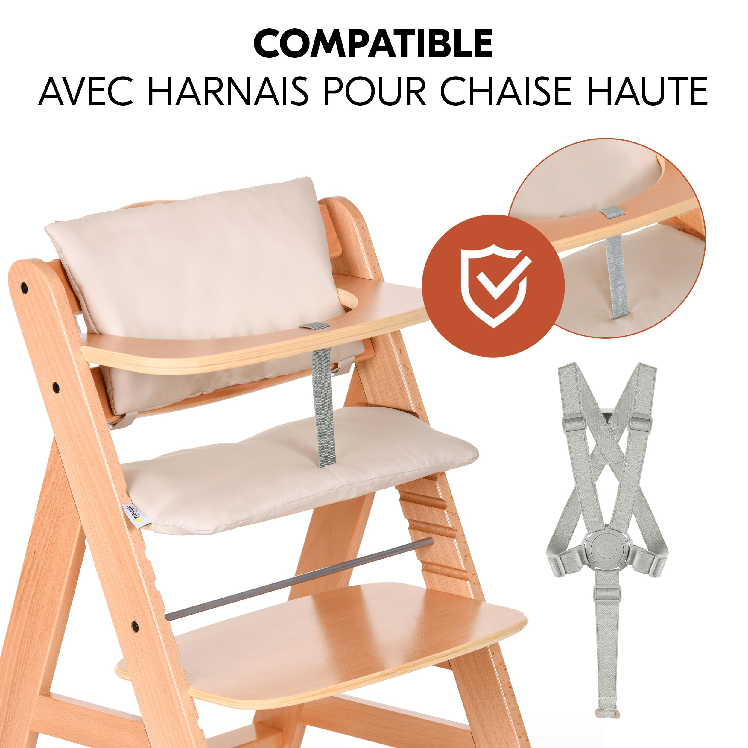 hauck Coussin Chaise Haute Bebe Deluxe (2 Pièces), Réducteur Compatible Chaises Bébé Alpha, Inclus Assise Rembourrée et Dossier de Siège, Beige