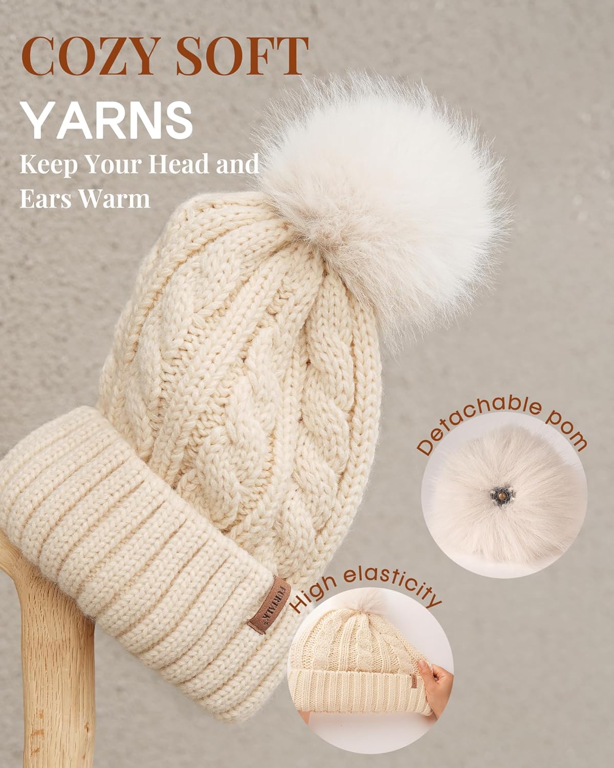 FURTALK Satin Lined Winter Hats for Women Men Knit Beanie Hat Warm Pom Pom Cap - Image 4