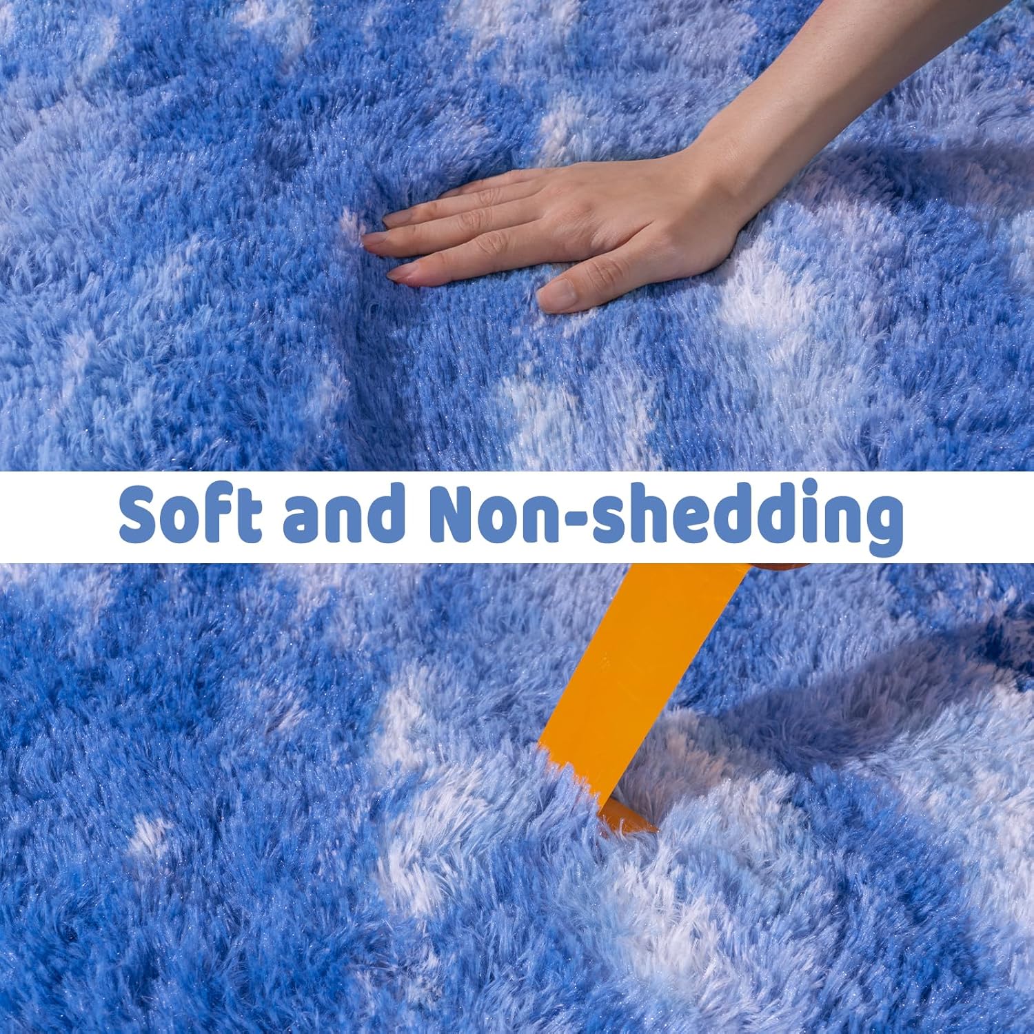 Soft Runner Rugs for Bedroom Hallways, 2x6 Abstract Blue White Fluffy Shag Throw Area Rug Non Slip for Bedside Dorm, Long Shaggy Furry Carpet for Nursery Living Room