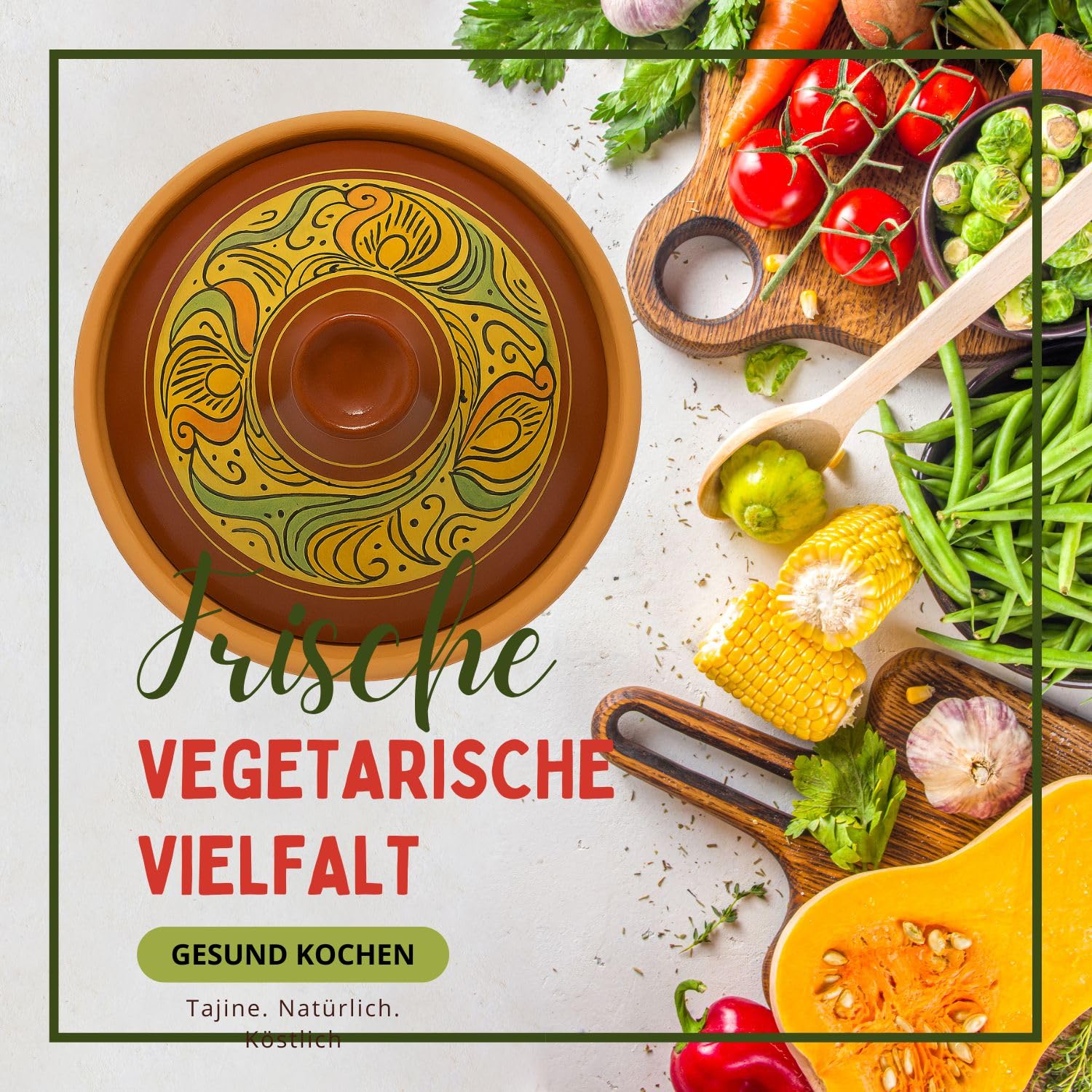 Tajine marocain pour la cuisson | Cocotte émaillée Chaouen Ø 30 cm pour 4 à 5 personnes | Avec recette et manuel d'utilisation (français non garanti) | Pot en terre cuite original fabriqué à la main