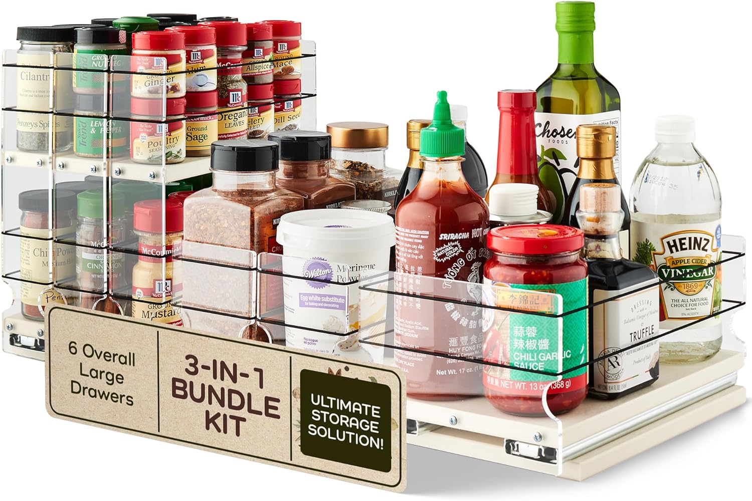 Vertical Spice - 3-in-1 Bundle Kit - Sliding Spice Rack & Pull Out Spice Rack for Inside Cabinets - Cabinet Organizer w/Shelves for Upper Kitchen Cabinets - Pantry Organizers & Storage - Made in USA