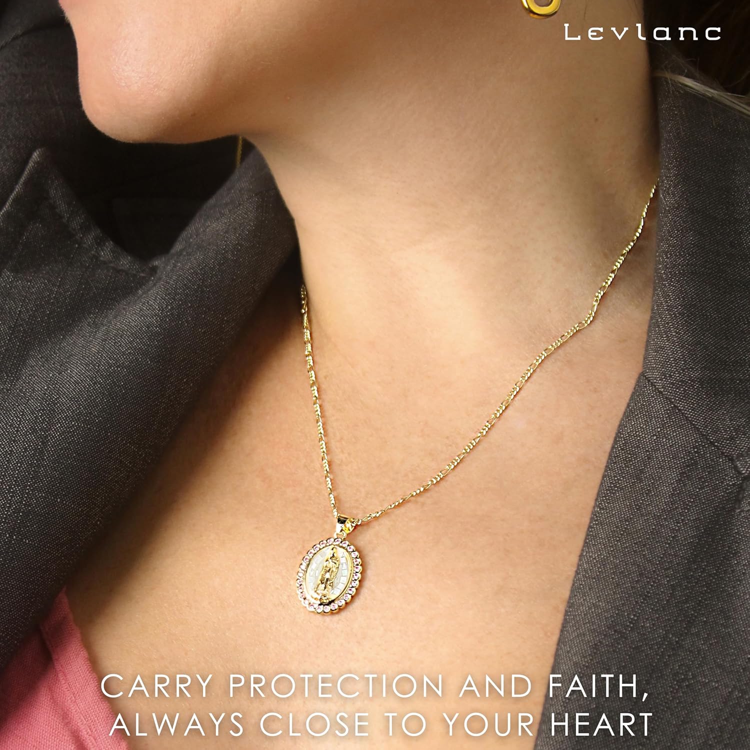 18K Gold Plated Religious Gifts for Christian Women Faith - Virgin Mary Necklace - Christian Jewelry for Women - Mother Mary Necklace - White Pink Pendant Catholic Jewelry Comes in Elegant Gift Box - Image 2