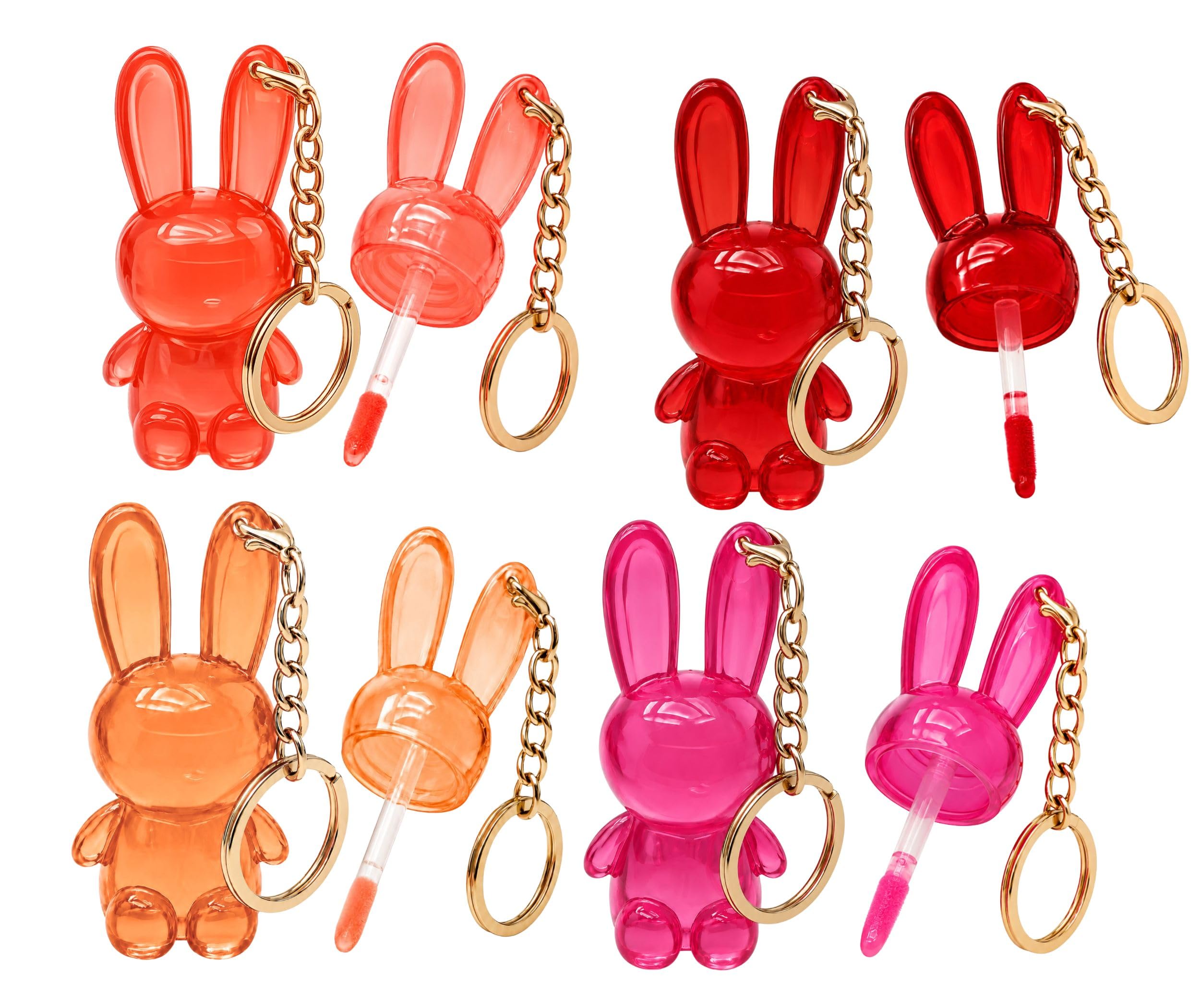 Cute Bunny Lip Gloss Keychain Set - Pack of 4 | Tinted Lip Gloss & Hydrating Lip Oil Combo | High-Shine Liquid Glass Finish Lip Stain Kit with Keychain Rings for Girls, Teens, and Women-image-21