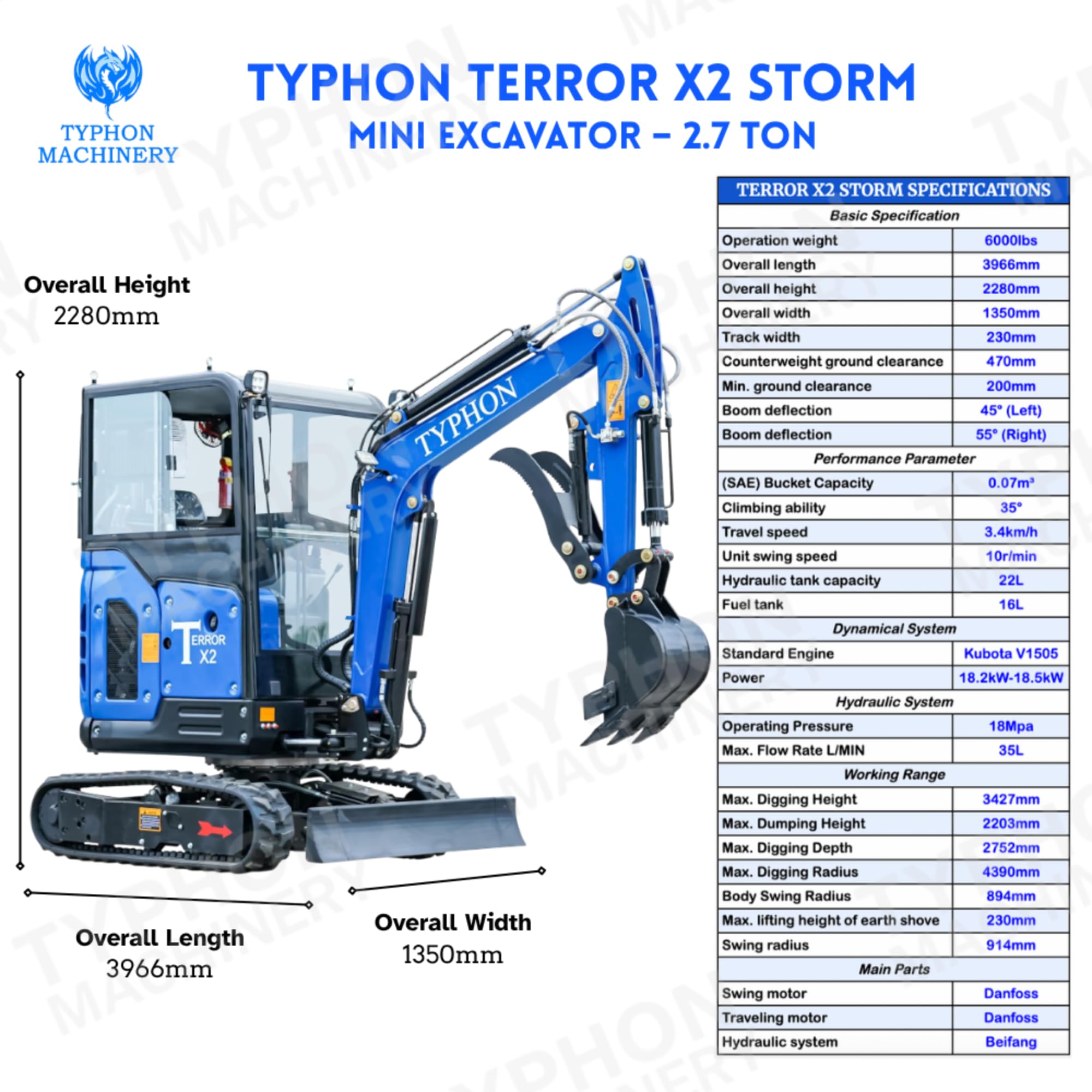 Amazon.com : TYPHON Terror X2 Mini Excavator – 2.7 Ton Trench