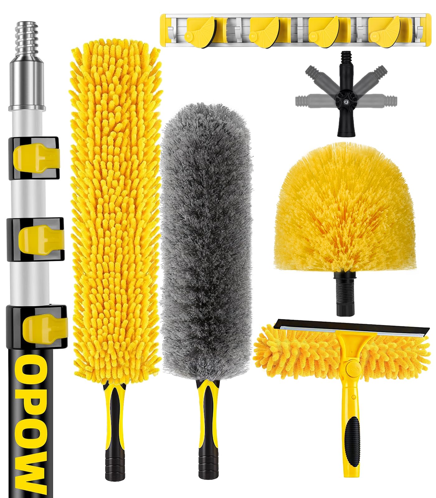 25 Foot High Reach Duster for Cleaning Kit with 6-18ft Extra-Thick Aluminum Extension Pole, Extendable Microfiber Feather Duster, High Ceiling Fan Duster, Cobweb Dusters, Window Squeegee Cleaner Kits