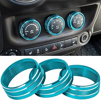 Audio Air Conditioning Button Cover Decoration Twist Switch Ring Trim for Jeep Wrangler JK JKU Patriot 2011-2018, Compass 11-16, Liberty 08-12, Dodge Challenger 08-14 Interior Accessories (Light Blue)