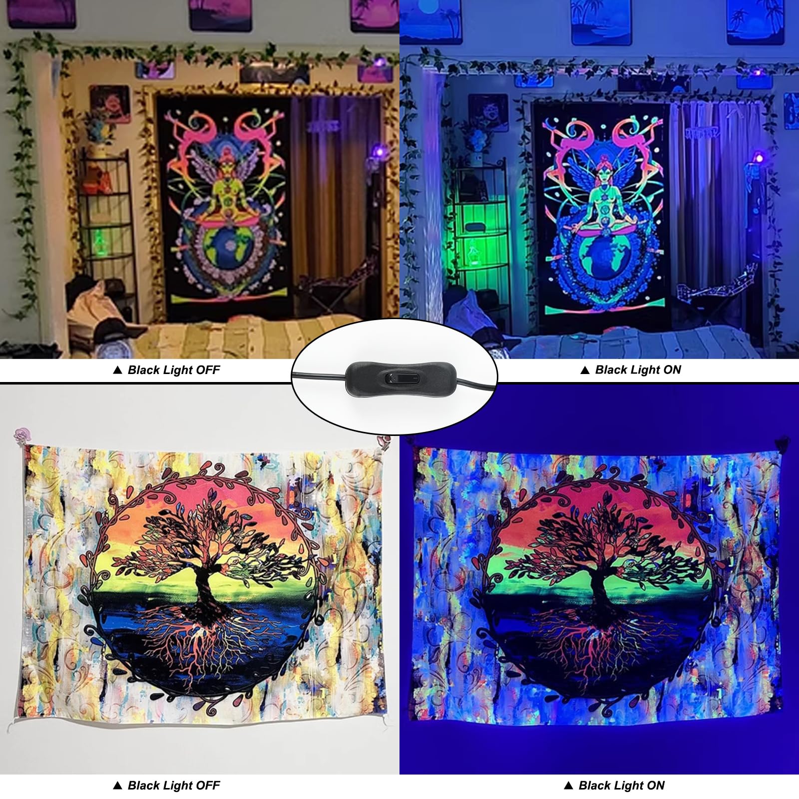 2 Pack Black Light Bar, 50 LEDs, 395nm Table Blacklight Fixture, UV Light Bar for Room?Handheld Black Lights with Plug for Glow Party, Halloween, Body Paint, Fluorescent Poster