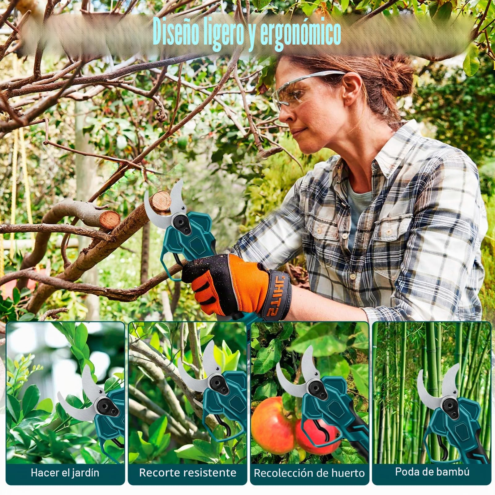 Tijeras Eléctricas Inalámbricas de Podar Compatibles con Makita 18 V | 65 mm tijeras de podar Motor sin Escobillas, Sierra con Batería LCD para Árboles Frutales (sin batería)