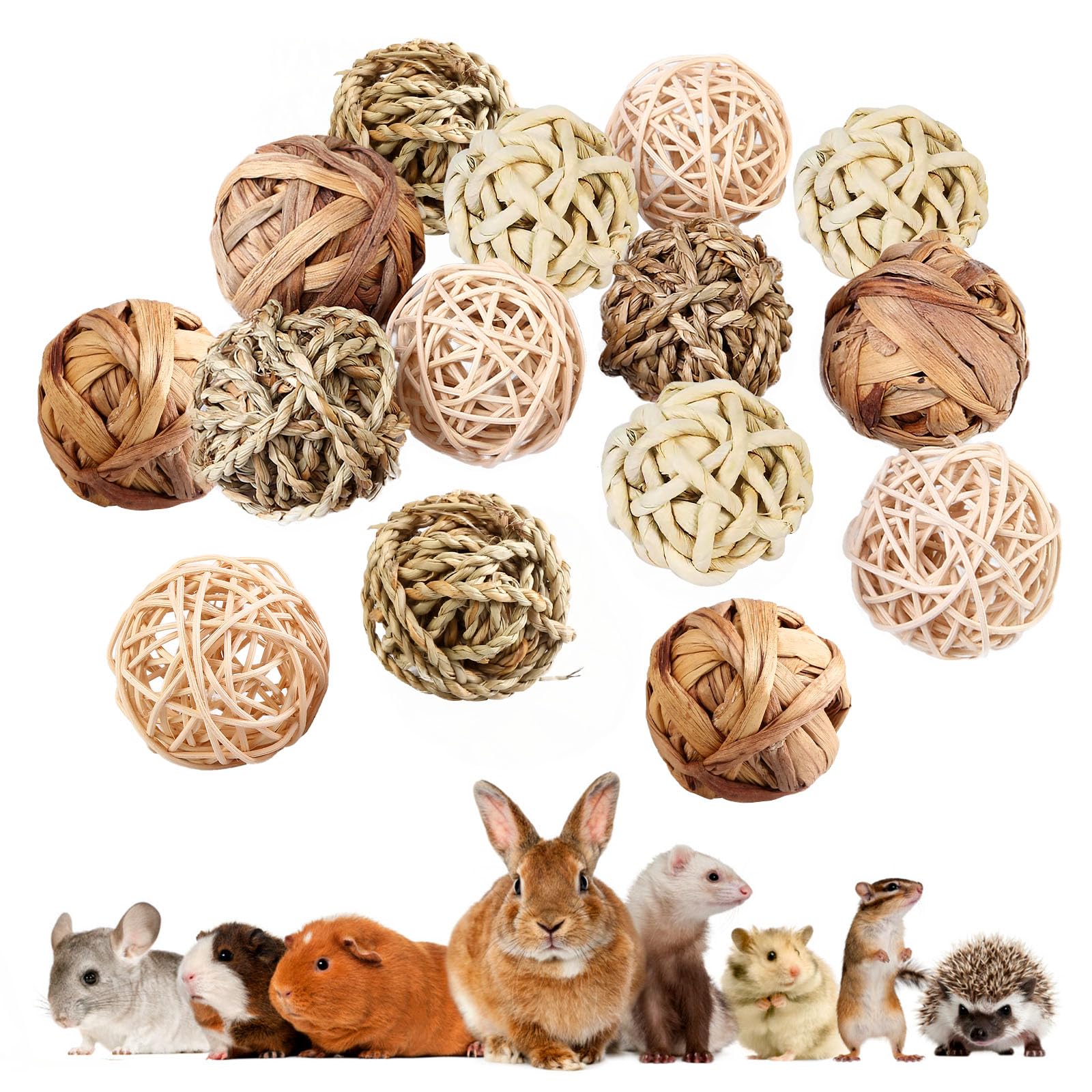 15 Piezas Masticar Juguetes Para Animales Pequeños, Bolas De Hierba Masticar Juguetes Masticar Pelotas Masticar Juguete Juguete Conejo Pelotas De Juego Para Conejos Hamsters Chinchillas Cerdos Gerbo