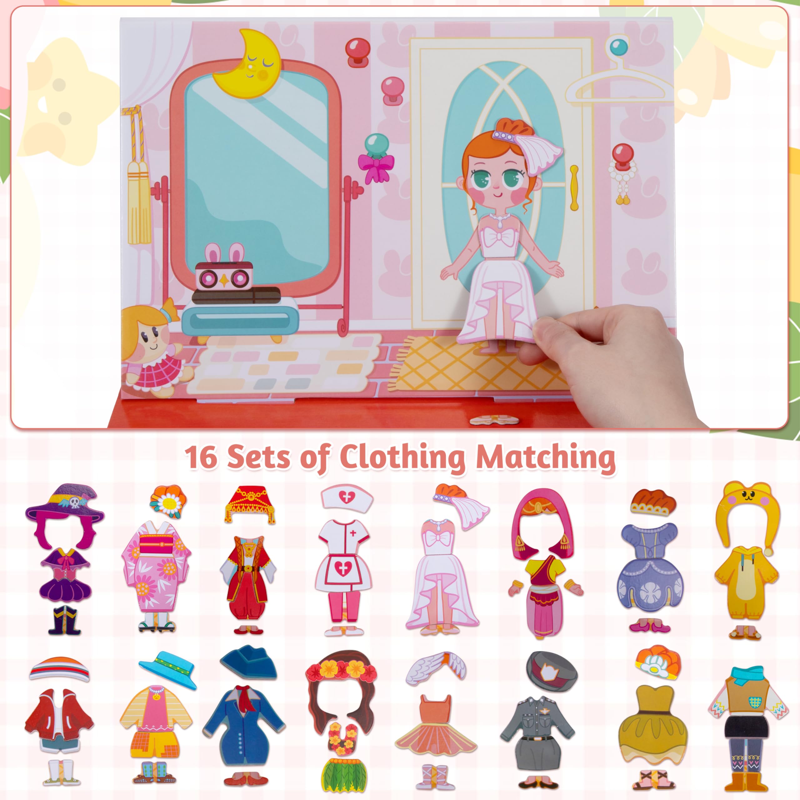 Magneticos Dress Up Juegos con Caja Madera para Niños 3+ Años, Puzzle Book Niñas, Juguetes Vestir Educativo Aprendizaje Motricidad Fina e Imaginación