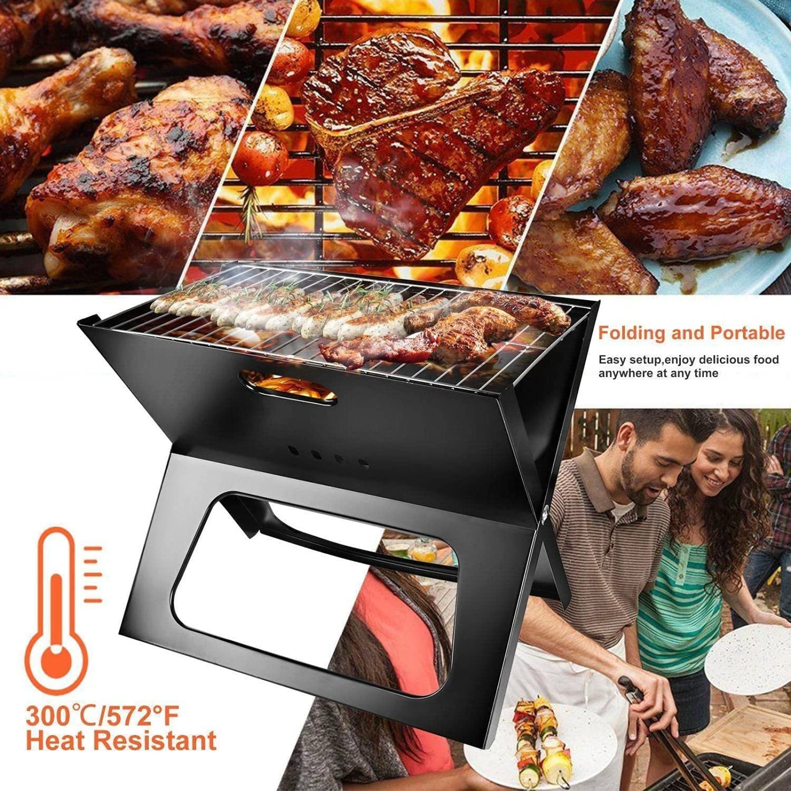 Parrilla de carbón portátil, Parrilla de Barbacoa Plegable y Que Ahorra Espacio, Gran Superficie de Parrilla y Parrilla de Capacidad para Acampar, Viajar, jardín, al Aire Libre
