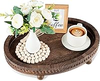 HouseJoy 16x11.8in Rustic Wooden Beaded Decorative Tray - Farmhouse Coffee Table Serving Tray for Kitchen, Bathroom, Living Room