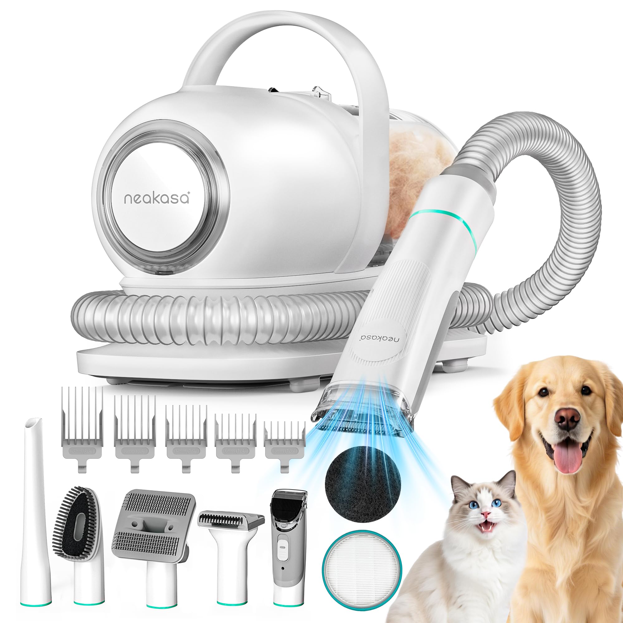 Neakasa P1 Pro Pet Grooming Kit & Vacuum Suction 99% Pet Hair, Professional Clippers with 5 Proven Grooming Tools for Dog and Cat