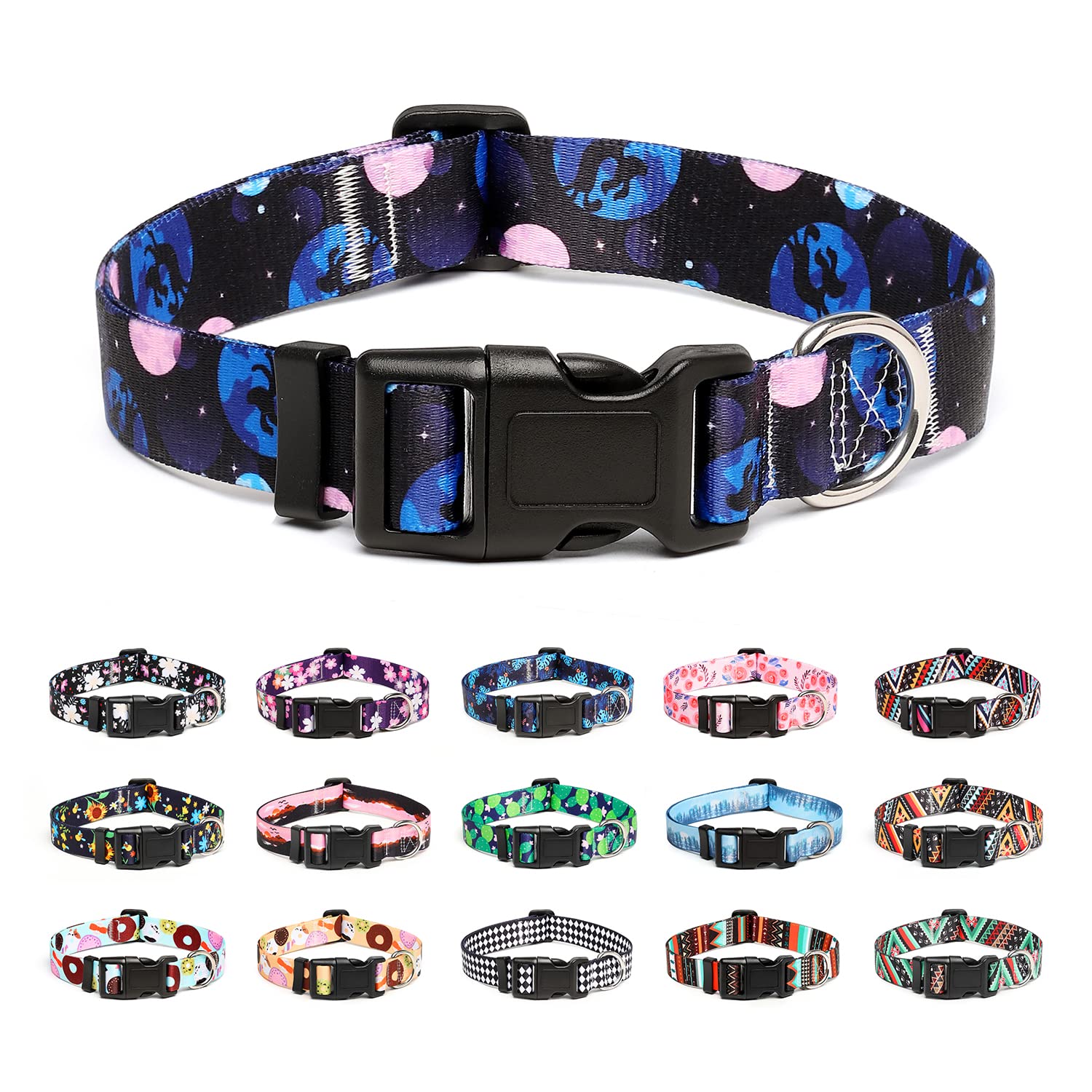 Mercano Adjustable Dog Collar - Special Design Patterns, Soft Nylon Comfortable Durable Pet Collar for Small Medium Large Dogs (L, Night Sky)