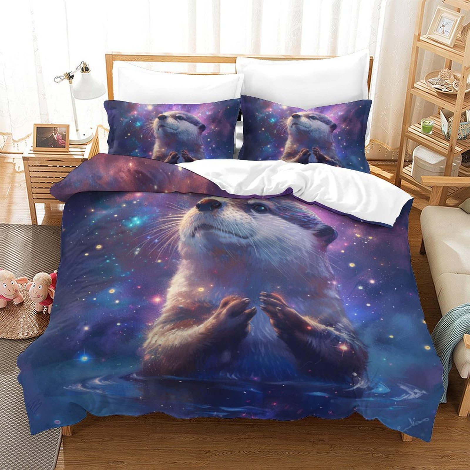 Housse de couette loutre 3D literie microfibre double 200x200cm