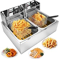 Vista 7 de Freidora comercial con canasta, 11.4 cuartos de galón desmontable de gran capacidad de acero inoxidable para encimera de aceite eléctrico tanque