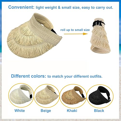 Miniatura 2 de Sombrero de paja con protección UV, visera de playa, sombrero de ala ancha, estampado de leopardo, enrollable, plegable para mujer