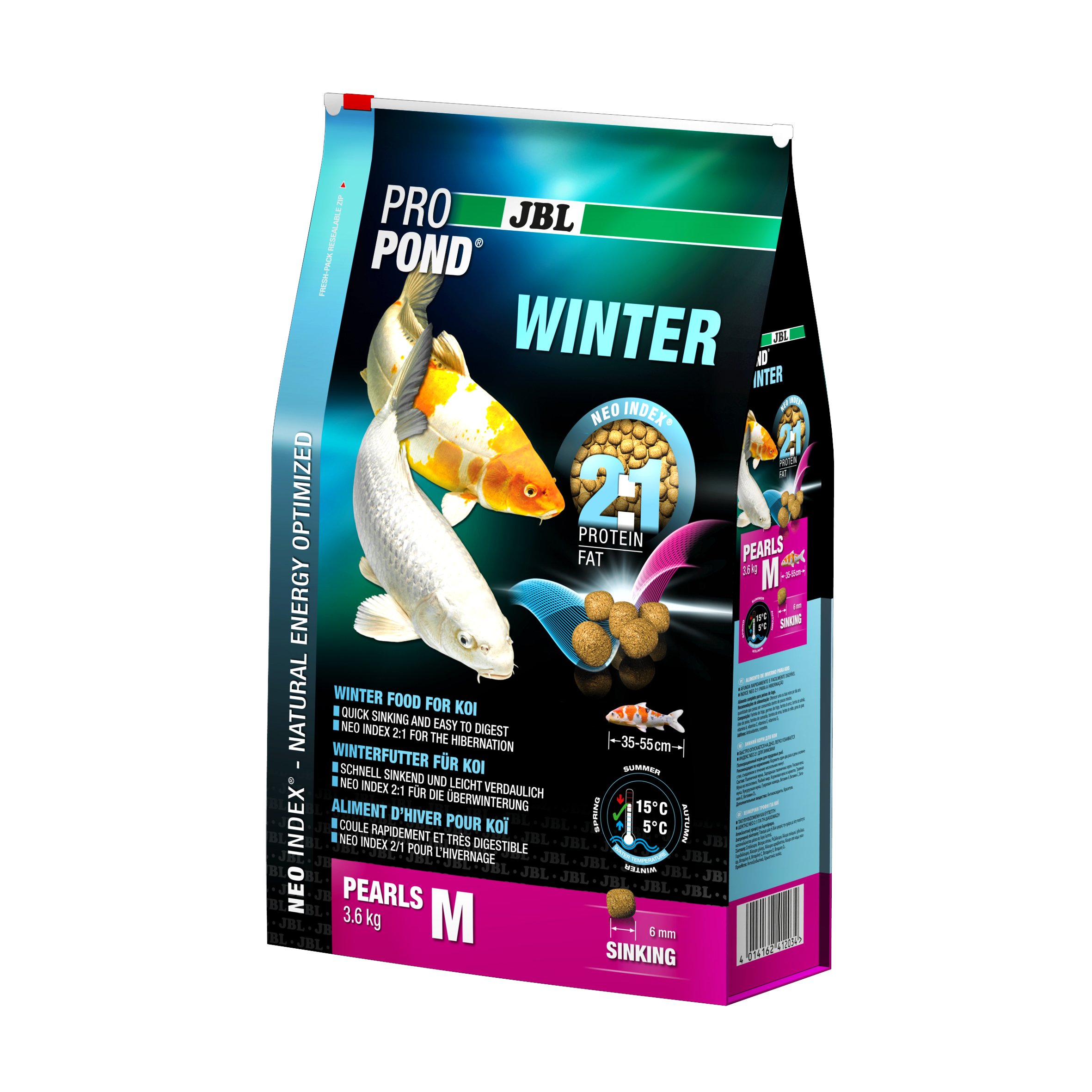 JBL Winterfutter für Koi, Sinkende Futterperlen, Saisonfutter, ProPond Winter, Größe M, 3,6 kg