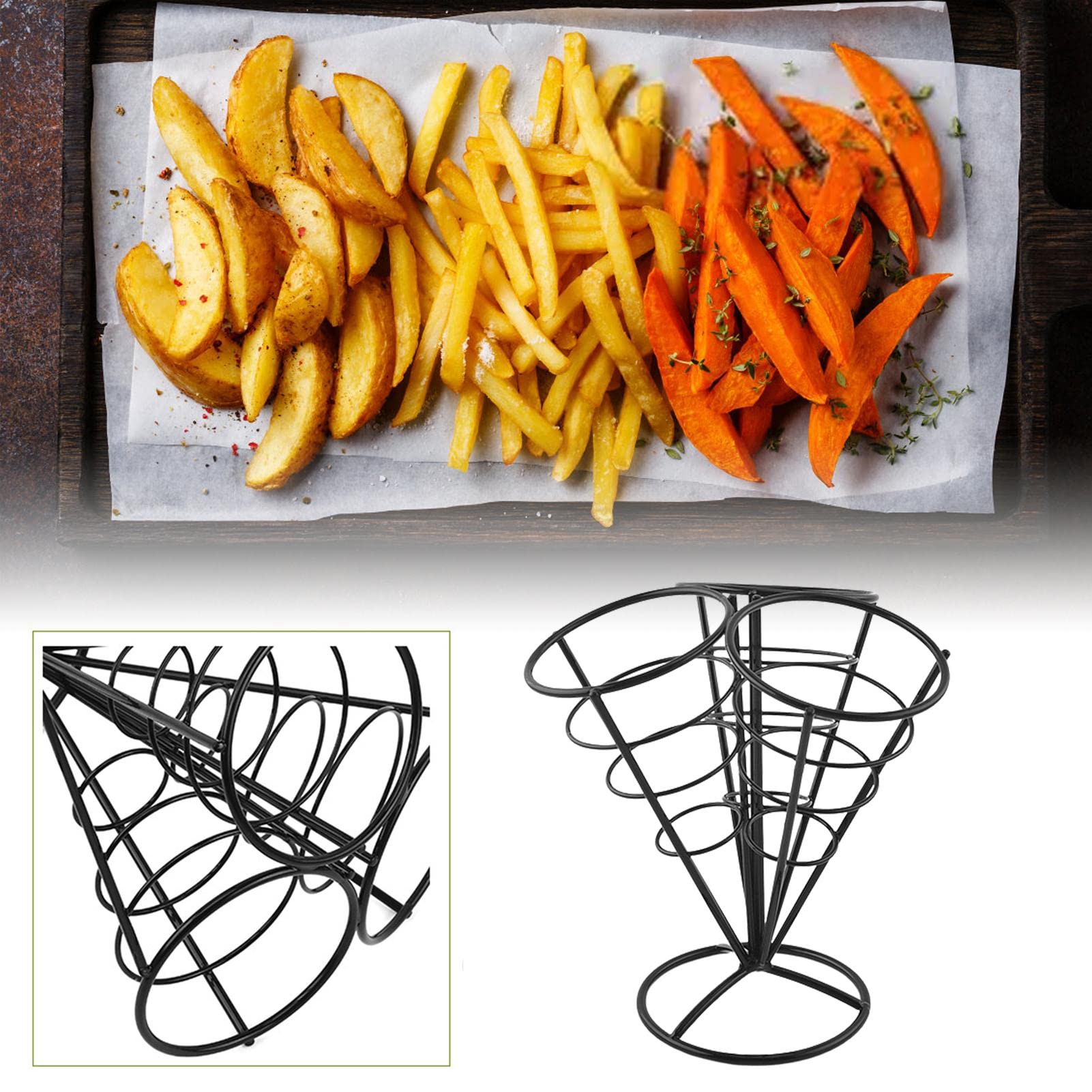 Supporto Per Patatine Fritte Con Portasalse - 4 Confezioni, In Ferro Galvanizzato