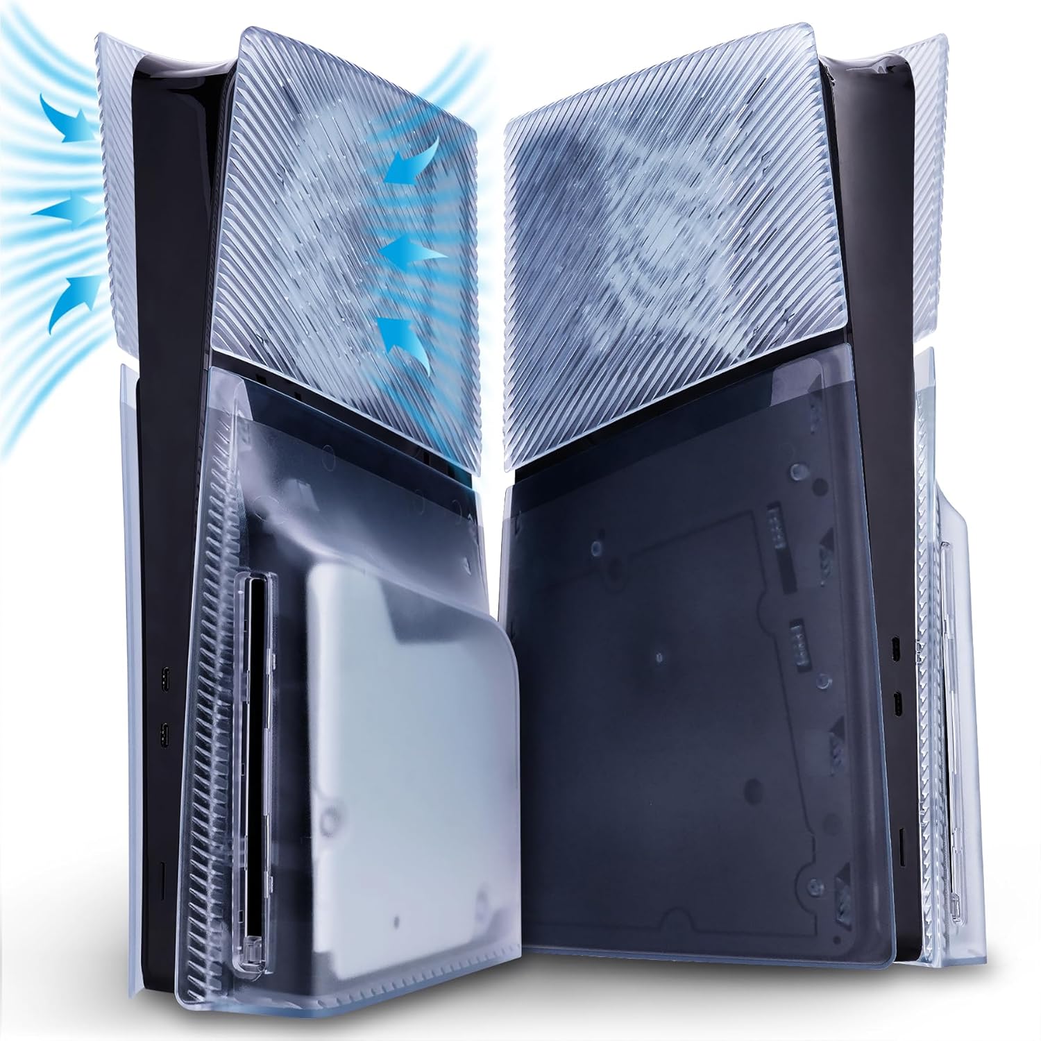 eXtremeRate eXcover Console Replacement Top Bottom Cover Compatible with ps5 Slim Disc Edition, Side Panel Faceplate Back Plate with Cooling Vent Shell Compatible with ps5 Slim Disc - Clear Ice Blue