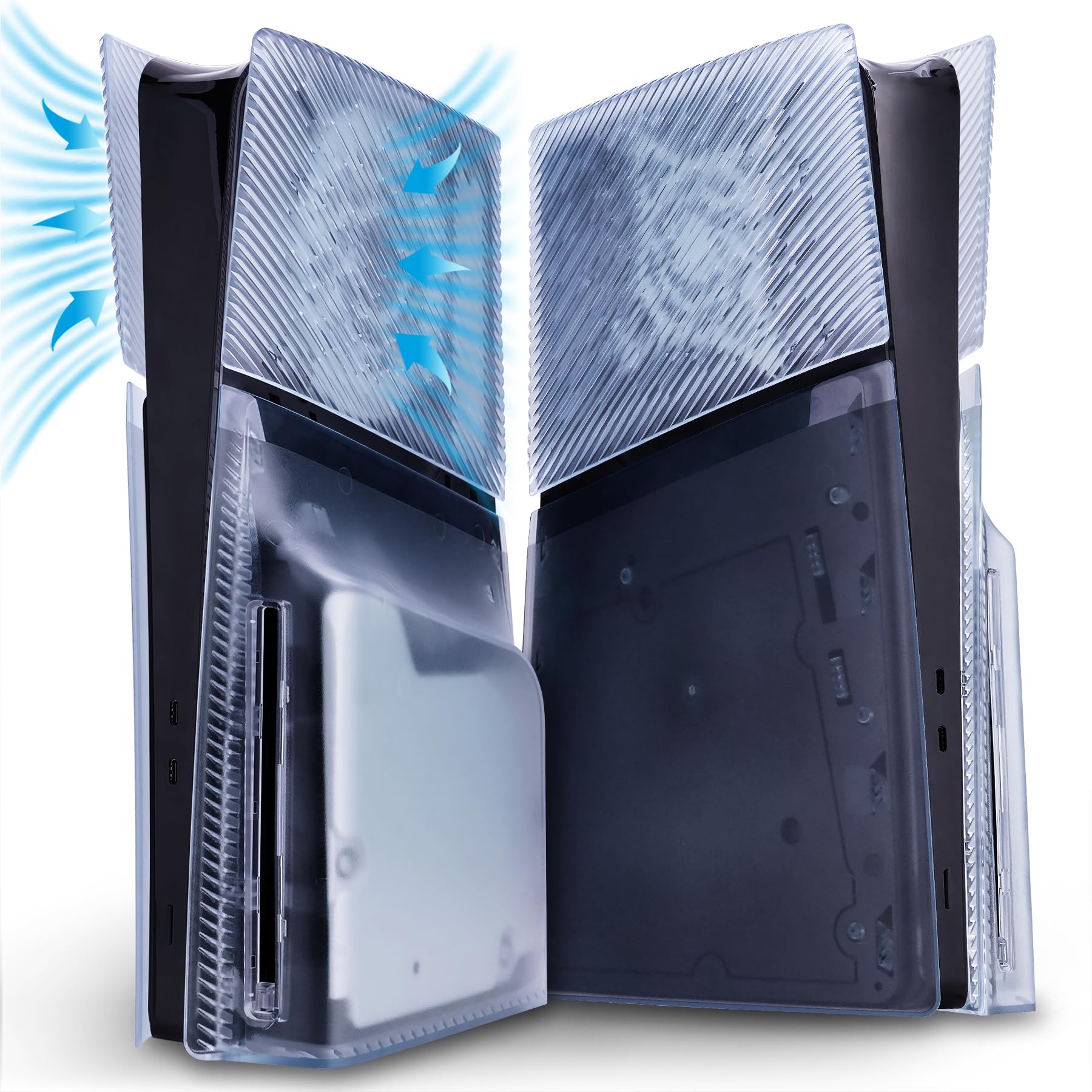 eXtremeRate eXcover Case für ps5 Slim Disc Edition Konsole, Kratzfest Seitenplatten Faceplate mit Kühlung-Ventil Schutz Abdeckung, Ersatz Full Shell für ps5 Slim Disc Console-Clear Gletscher Blau