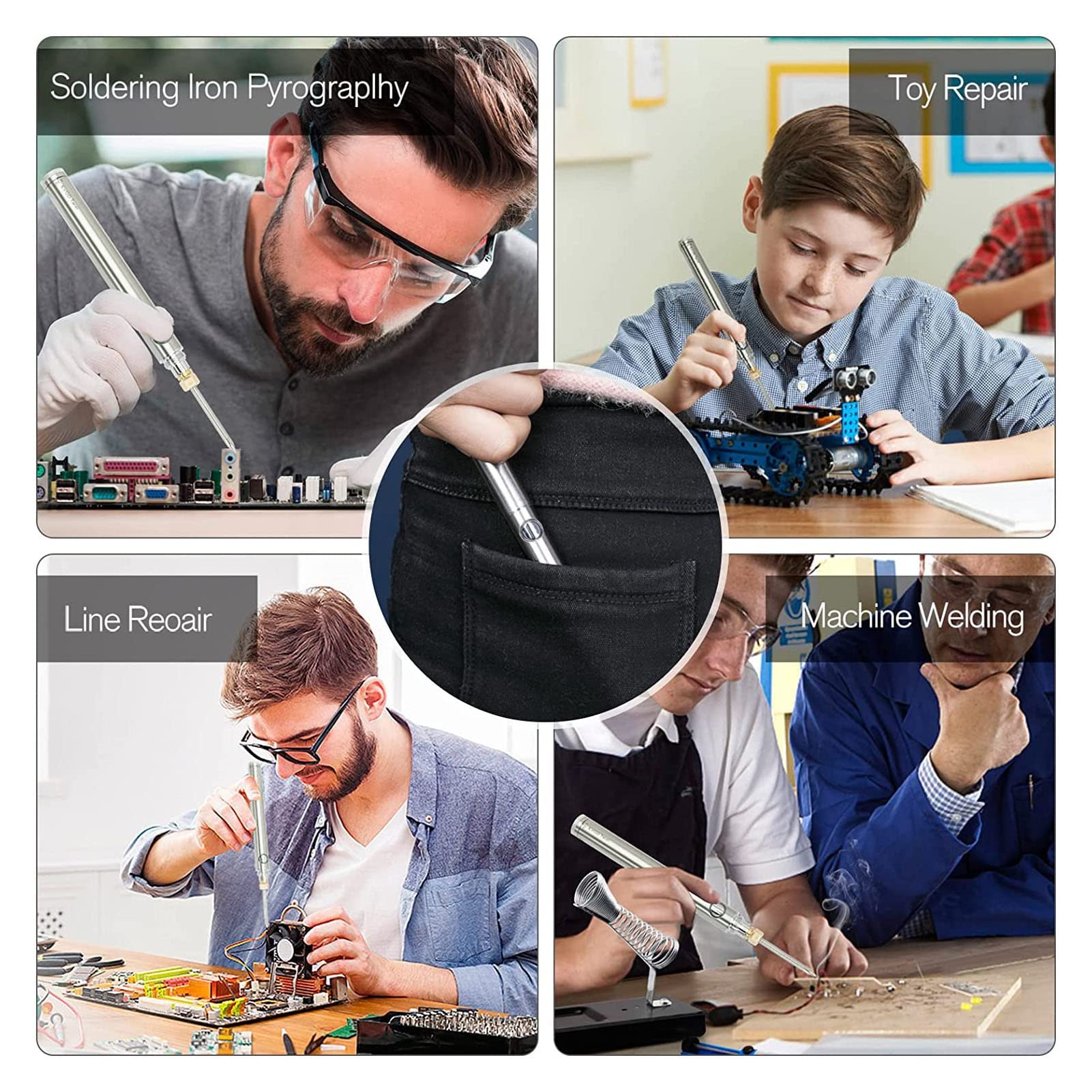 Fer à Souder Sans Fil électrique,15w Kit de Fer A Souder Usb Rechargeable Soldering Iron Avec Température Réglable de 200℃-450℃,Chargement Possible Pendant l'utilisation, Interface 510