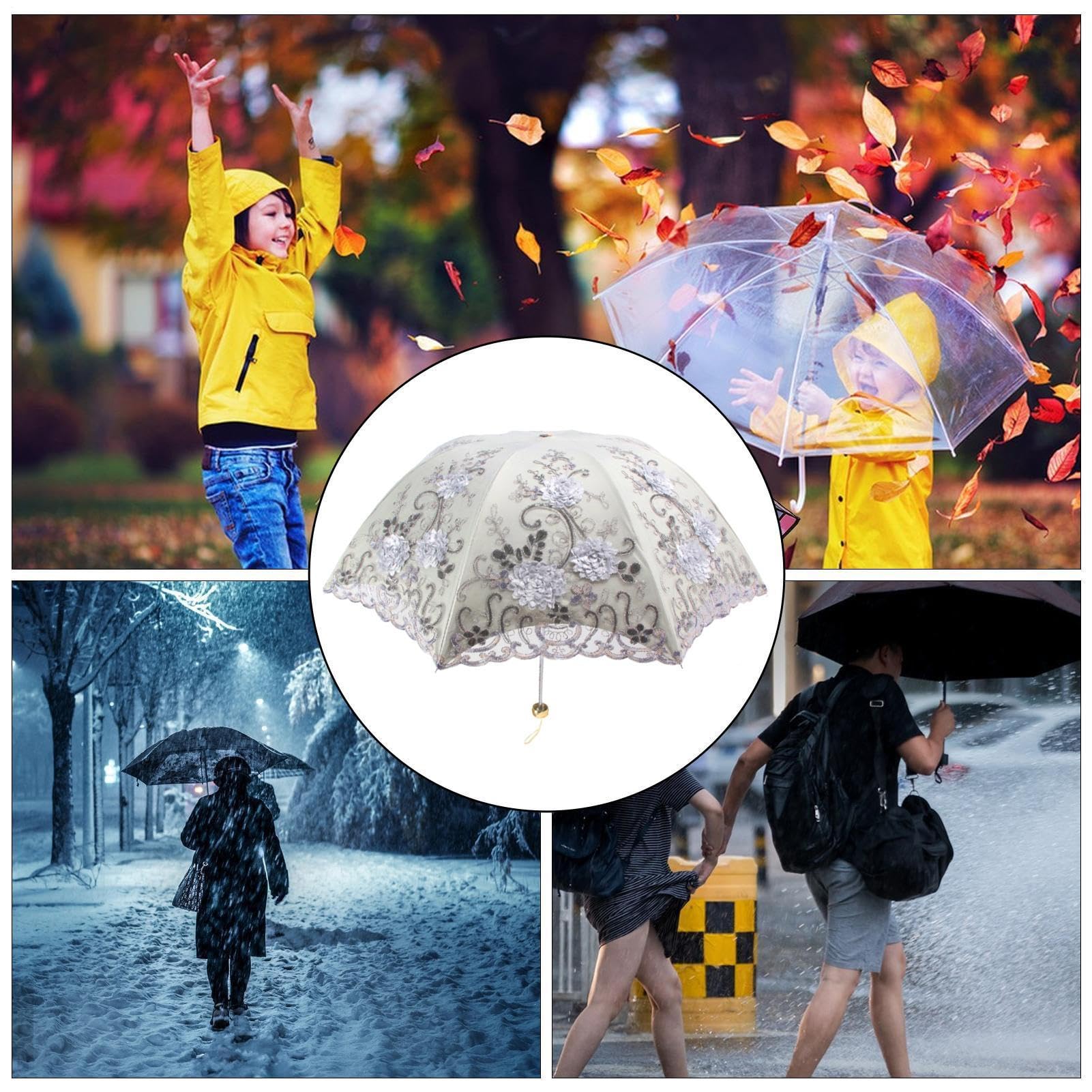 Parasol – 88 cm, imperméable, coupe-vent, résistant au soleil, en dentelle, parapluie de voyage vintage avec sac de rangement pour parc extérieur, plage, voyage, pique-nique, camping, marche, escalade