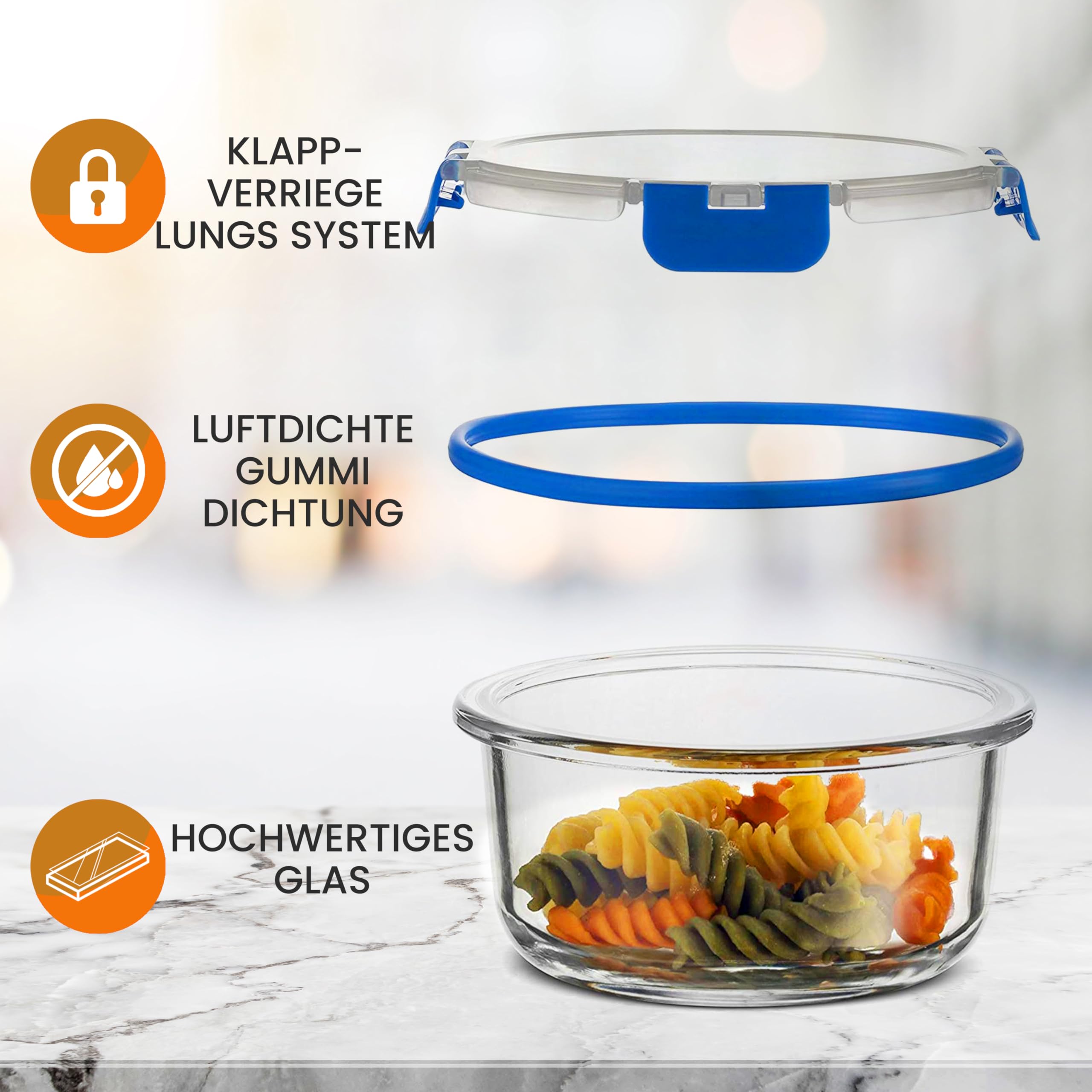 NutriChef Vorratsdosen Glas Set Blau – 12 Glasbehälter mit Deckel Luftdicht Meal Prep Boxen Aufbewahrungsbox Borosilikatglas Stapelbar