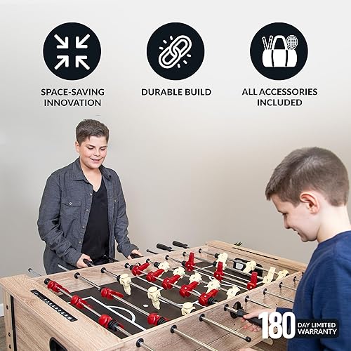 Miniatura 4 de Hathaway Madison - Mesa multijuego 6 en 1 de 54 pulgadas, ideal para salas de juegos familiares, incluye billar, futbolín, hockey deslizante, tenis