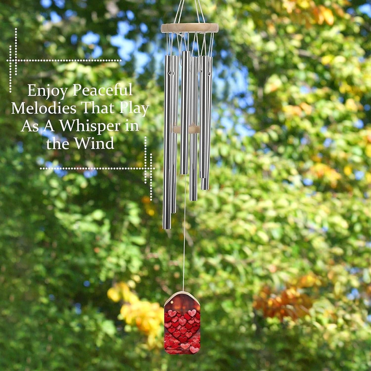 Outdoor Wind Chimes, Red Hearts Love Printed Wind Chimes,Simple Wind Chimes,Curtain Wind Chimes for Home Decoration
