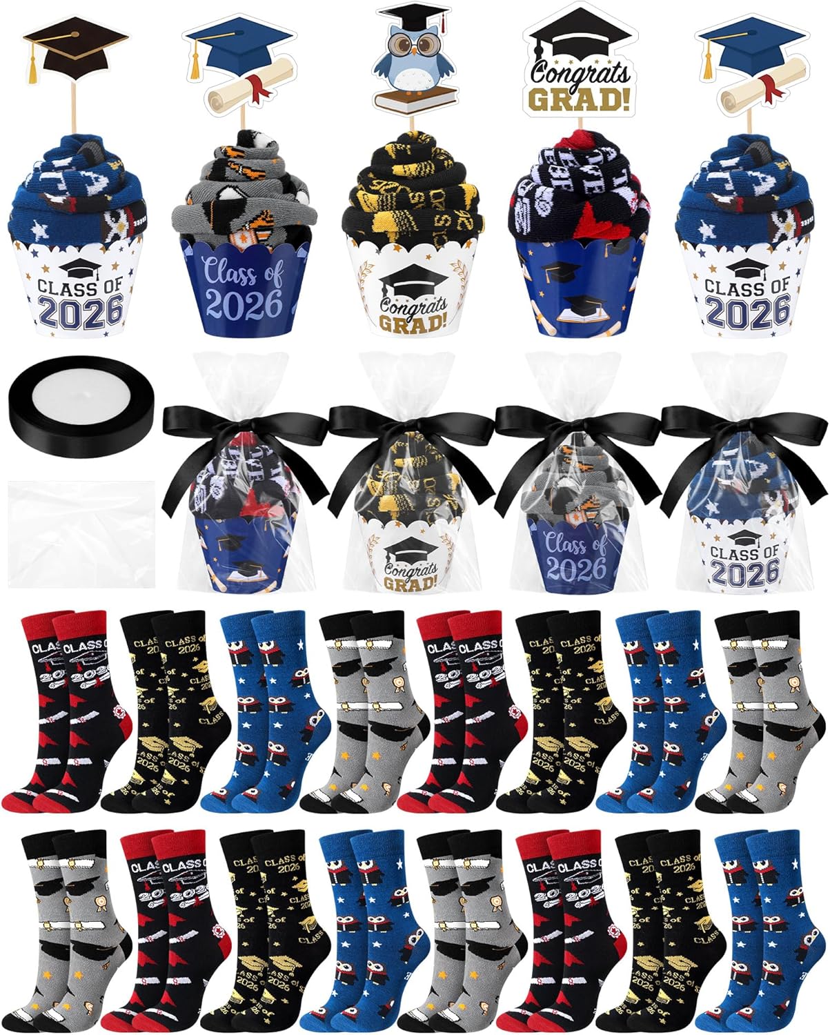 16 Pairs Easter Cupcake Socks for Women Men Bunny Egg Novelty Crew Socks Gift Bulk for Easter Basket Stuffers