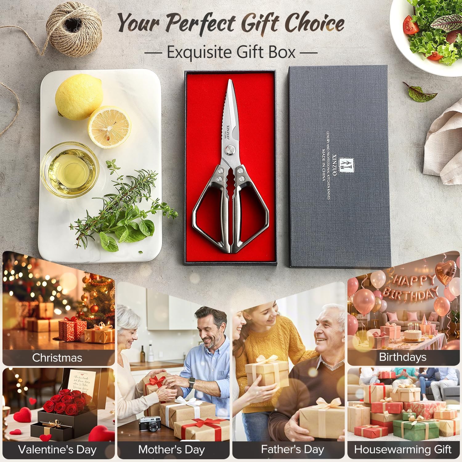 XINZUO Sandvik 14C28N Stainless Steel Multi-Purpose Kitchen Shear,Heavy Duty Kitchen Food Scissors For (Meat/Herbs/Poultry),With Silver Aluminum Alloy Handle