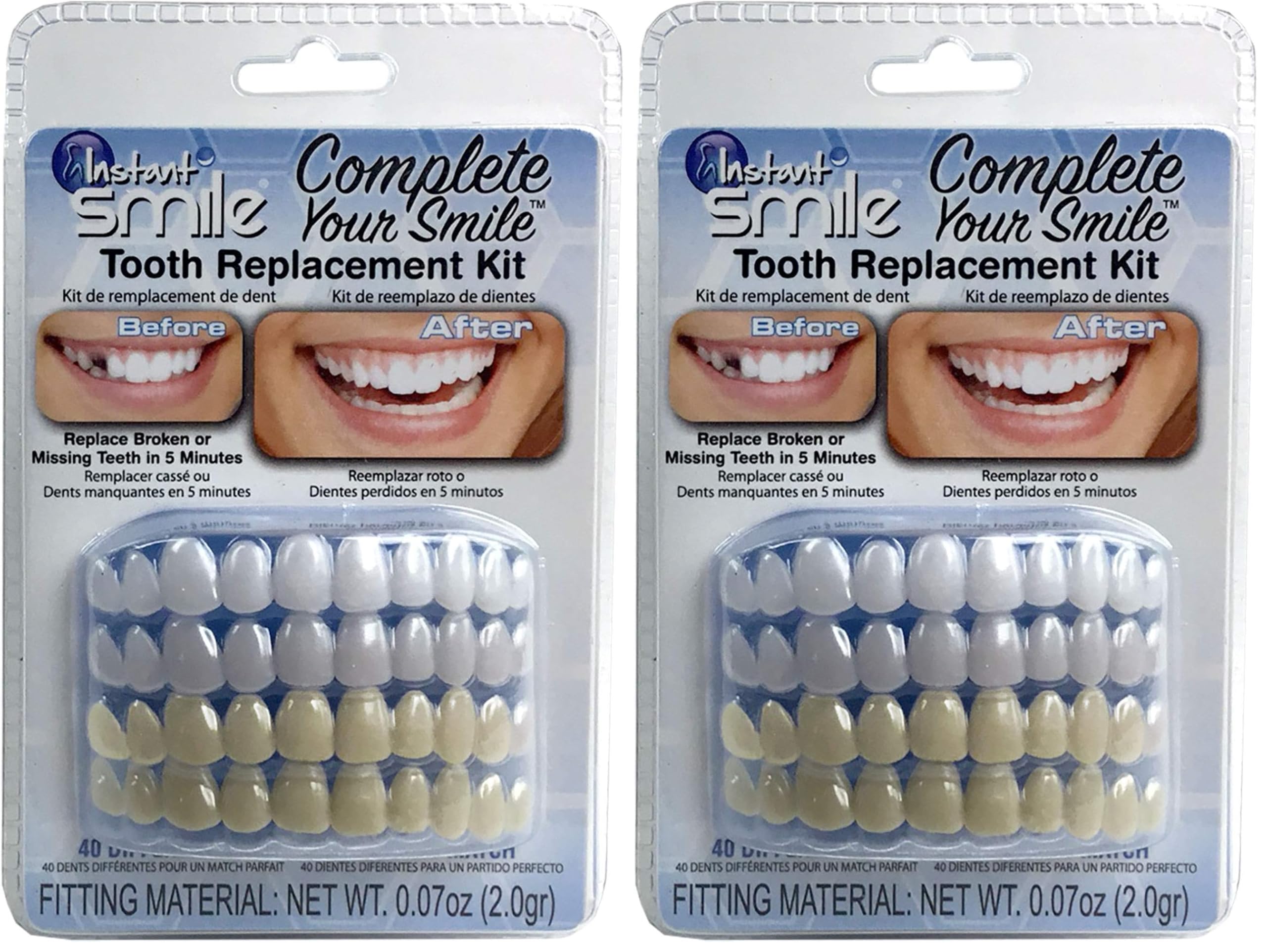 Instant Smile Complete Your Smile Temporary Tooth Replacement Kit - Replace a Missing Tooth in Minutes - Patented (Pack of 2)