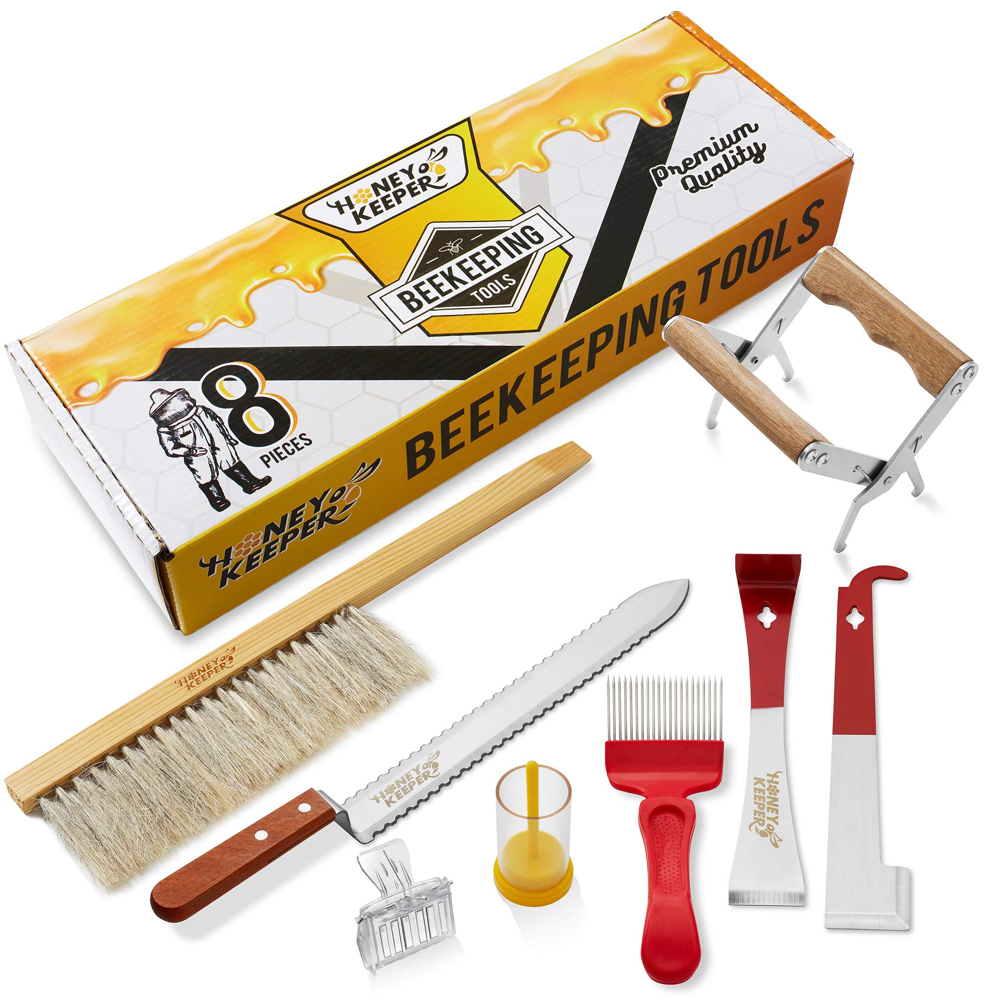Honey Keeper 8-Piece Beekeeping Tool Kit - Essential Starter Supplies for Beginner Beekeepers