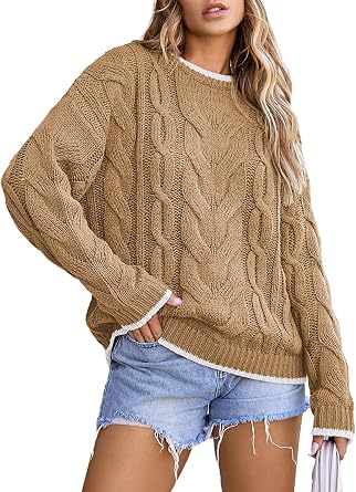 EVALESS Womens Sweaters Cable Knit Chunky Pullover Tops