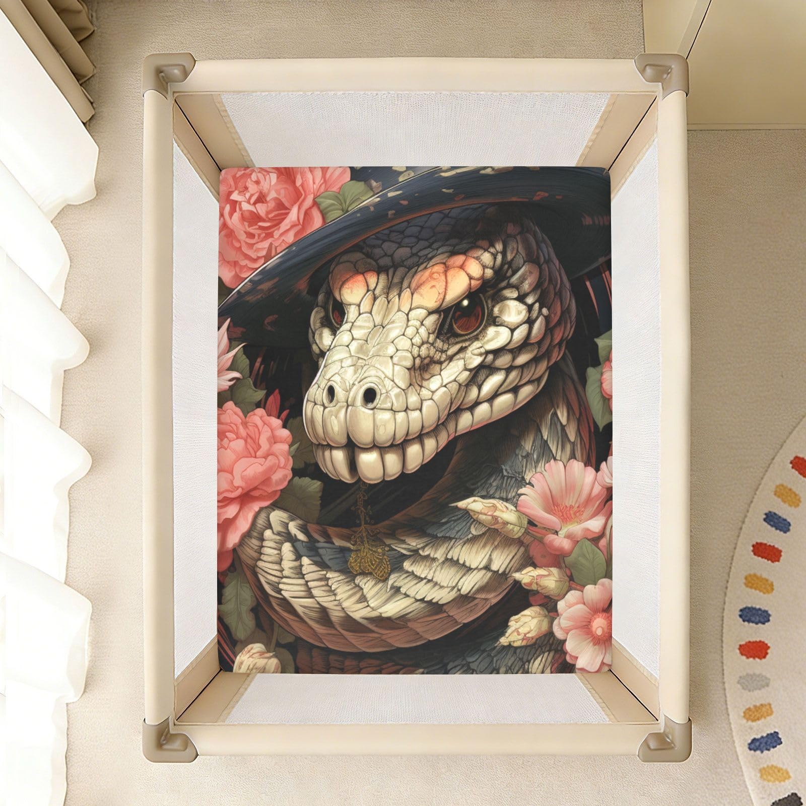 CráNeo Serpiente Rosa Sábana de Cuna para Niños Pequeños,Sábanas de Algodón Suave para Bebés Aptas para Colchón Corralito
