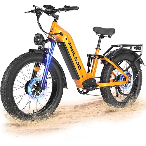 PHILODO Electric-Bike for Adults, Dual-Motor-Ebike Hunting-Ebike 5000W, 60V 32AH Long Range Dirtbike, Fat-Tire-Electric-Bicycle, Full Suspension for Off-Road Snow Sand