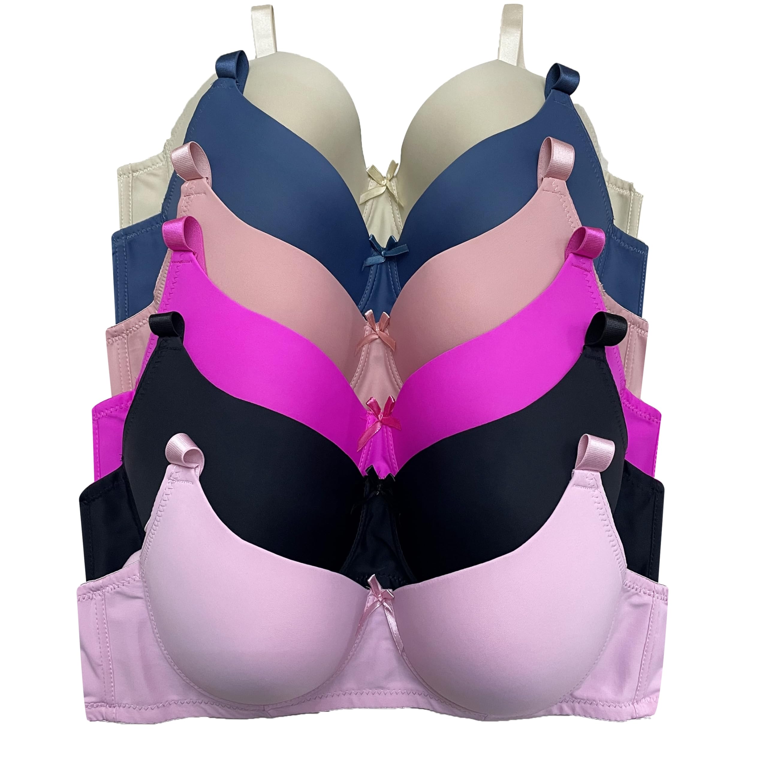 Viola's Secret 6 Pack of Color Print T-Shirt Bras B Cup C Cup and D Cup