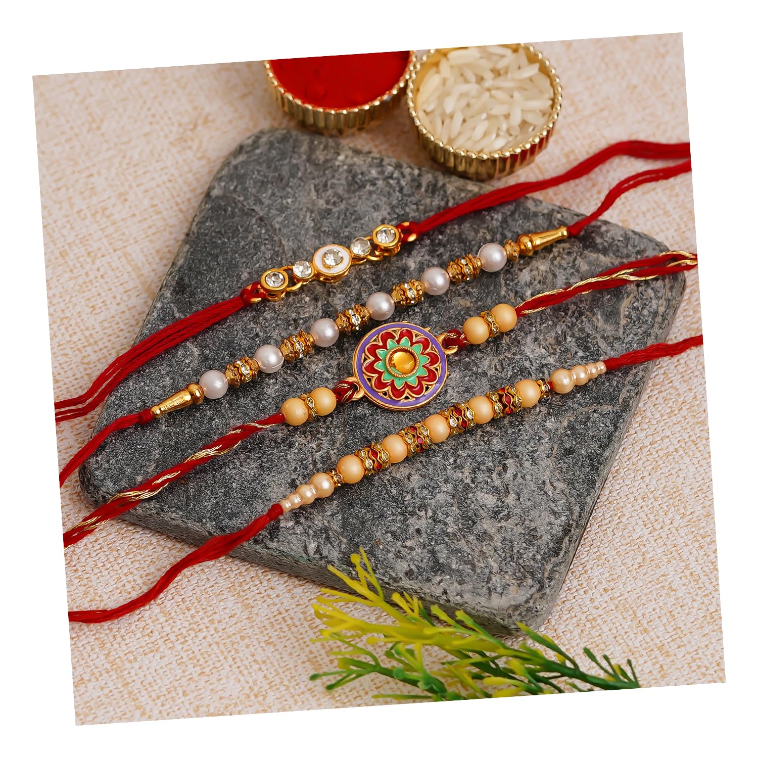 eCraftIndia Unisex Adult Set Of 4 Designer Pearl Rakhis With Roli Chawal Pack - Rakhi For Brother, Bhaiya, Bhai (B0B6FR7X3X) Amazon Price History, Amazon Price Tracker