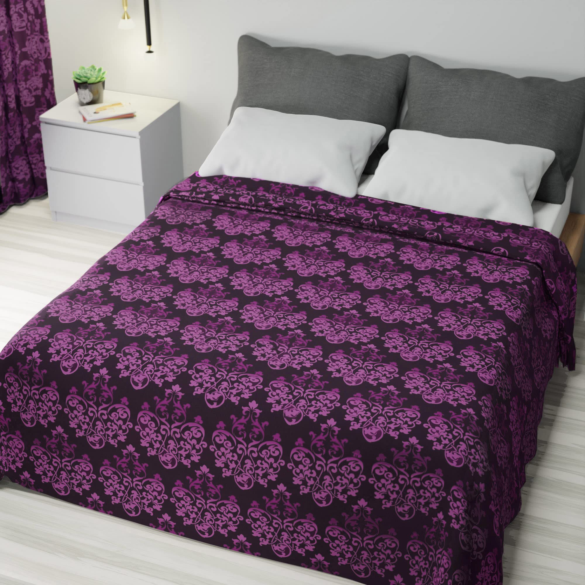 Byour3 - Couvre-Tout à Motifs Multi-usages Tissu D'Ameublement 100% Coton Housse De Canapé Chambre Couvre-lit Couverture Table Canapé 3 Places Lit Double Nappe Lavable (Damassé Fuchsia, 260x275 Cm