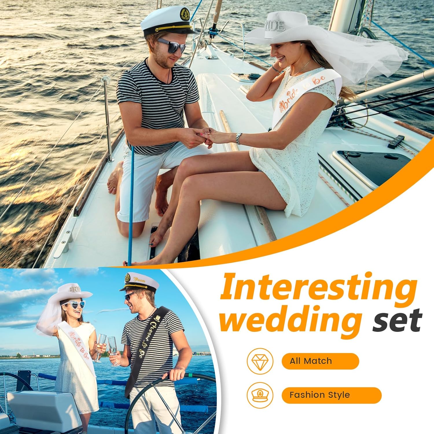 Hercicy Bachelor Party Captain's Hat Glasses Sash Set, Captain's Hat Bachelorette Sash Sunglasses Funny Accessories for Bridal Shower Wedding Party Decorations Gifts Favors - Image 5