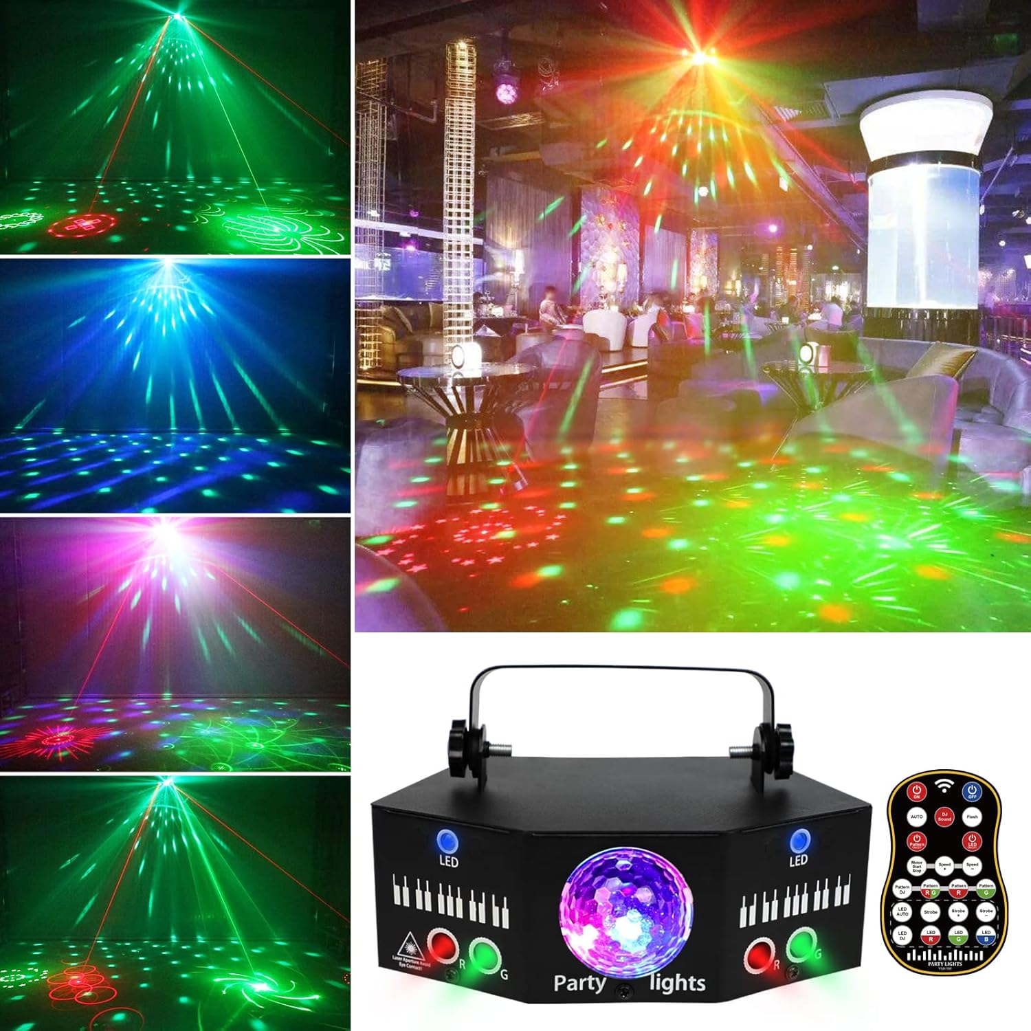 Party Lights+Disco Ball Light,3 in 1 DJ Stage Strobe Lighting Support DMX 512 Sound