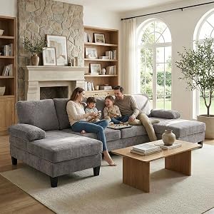Mjkone 280CM Sectional Sofa for Living Room, U Shaped Modern Chenille Fabric Couch with Double Chaises, 4-Seat U-Shaped Sofa Couches with High-Density Foam Cushions for Apartment, Light Grey