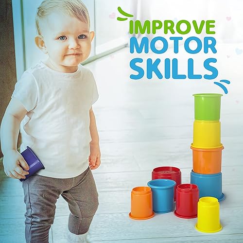 Miniatura 6 de Arco Iris Stacking  Nesting tazas Baby Set de construcción 10piezas Con relieve caracteres Animal Para Interior Exterior tina y la playa divertido