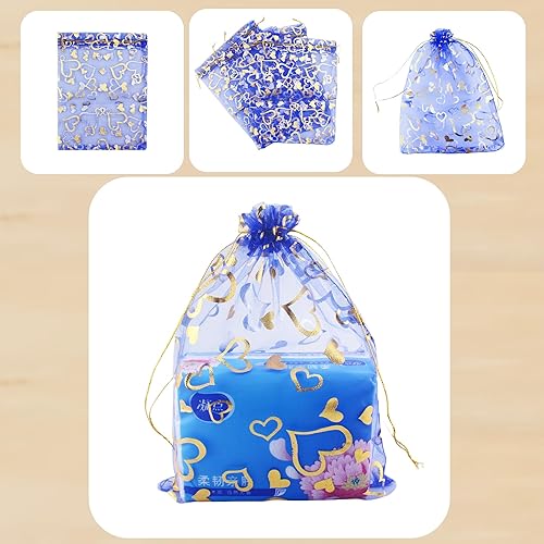 Miniatura 10 de QIANHAILIZZ Paquete de 100 bolsas de organza con cordón de 7 x 9 pulgadas, bolsa de regalo de joyería de organza con cordón para regalos de boda