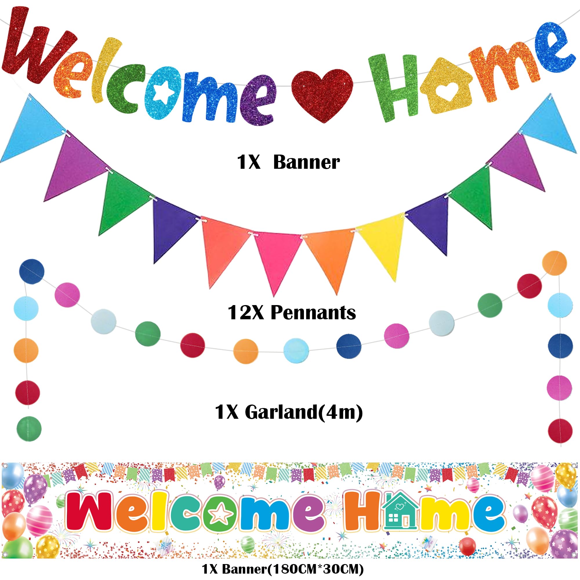 Welcome Home Banners Decorations Colorful, Welcome Banner Bunting 4m Circle Dot Garland Party Supplies - Image 2