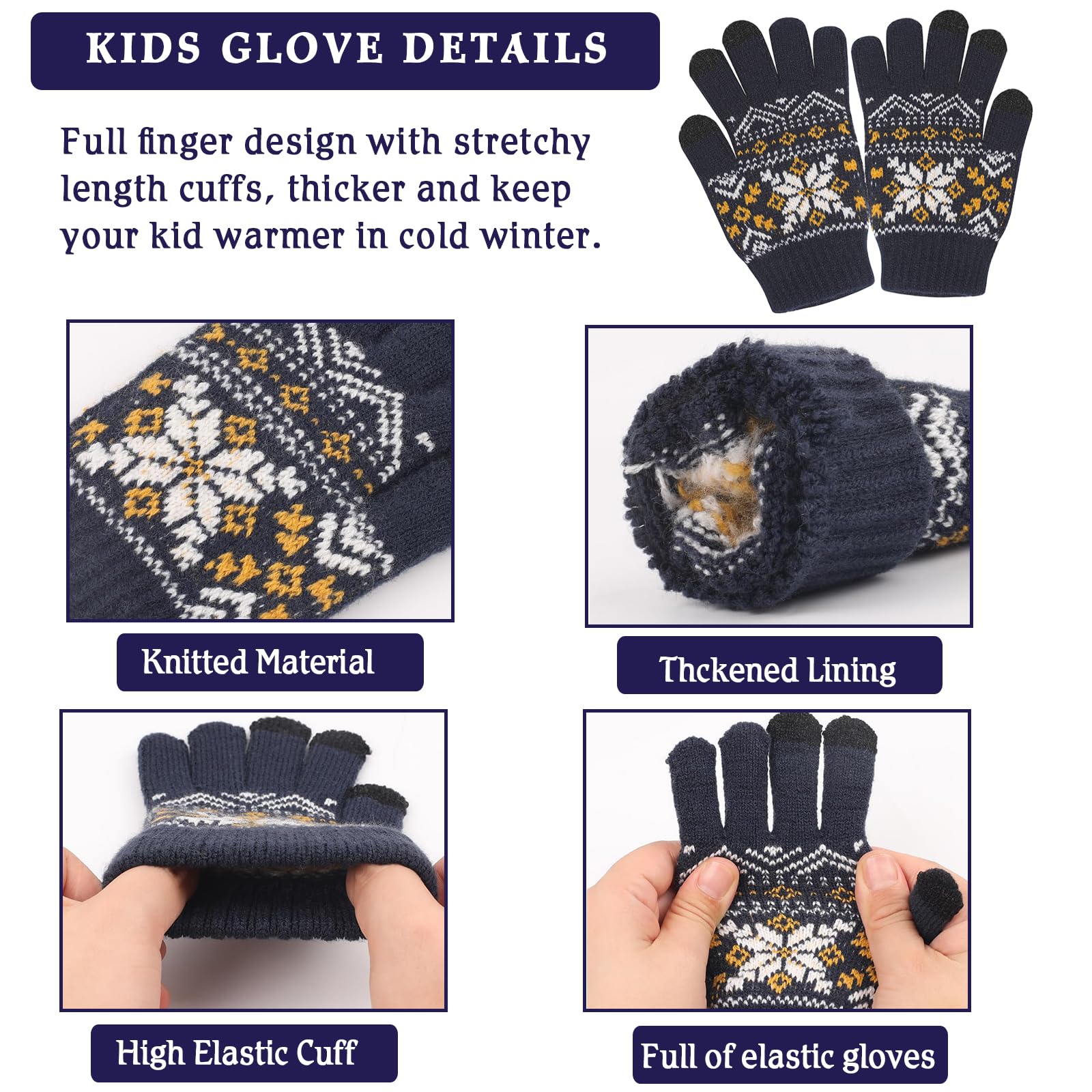 Ensemble de Bonnet Echarpe Gants Hiver pour Enfants de 2 à 7 Ans avec Doublure Double Épaisseur, Bonnets Tricotés avec Pompon et Snood Gant pour Garçons Filles