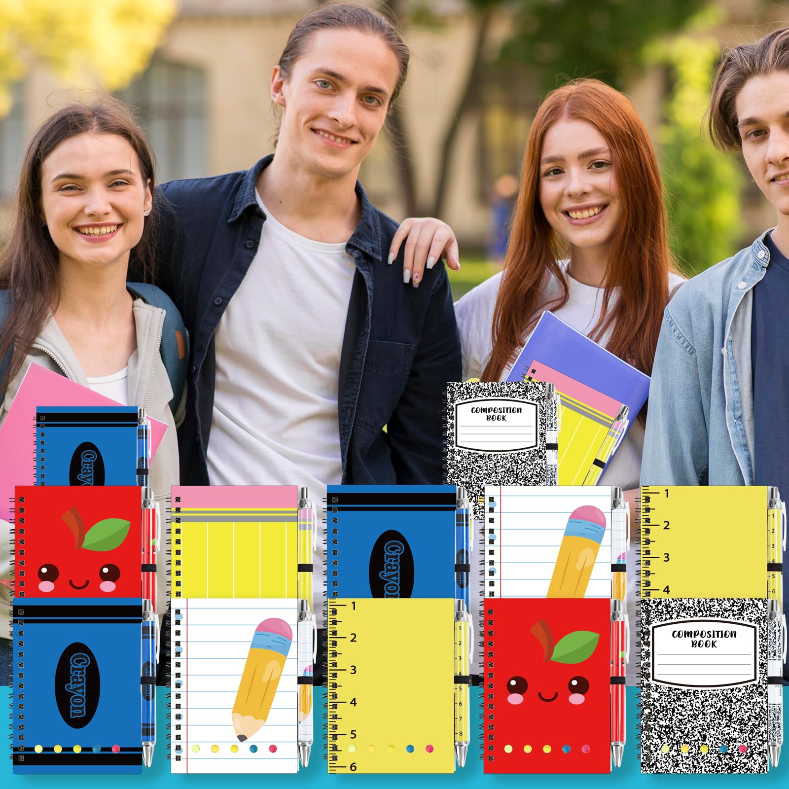 Juego de 48 cuadernos de regreso a clases con 24 bolígrafos en espiral, cuaderno de bolsillo, bloc de notas de bienvenida a la escuela para estudiantes, primer día de clases, suministros de